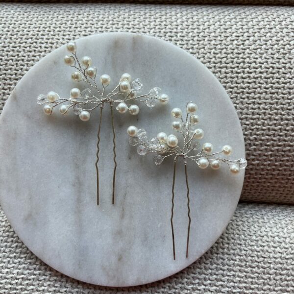 Haarspeld zilver parels, haarsieraden bruiloft, bruid, webshop haar accessoires, bruidssieraden, online kopen, shop, shoppen